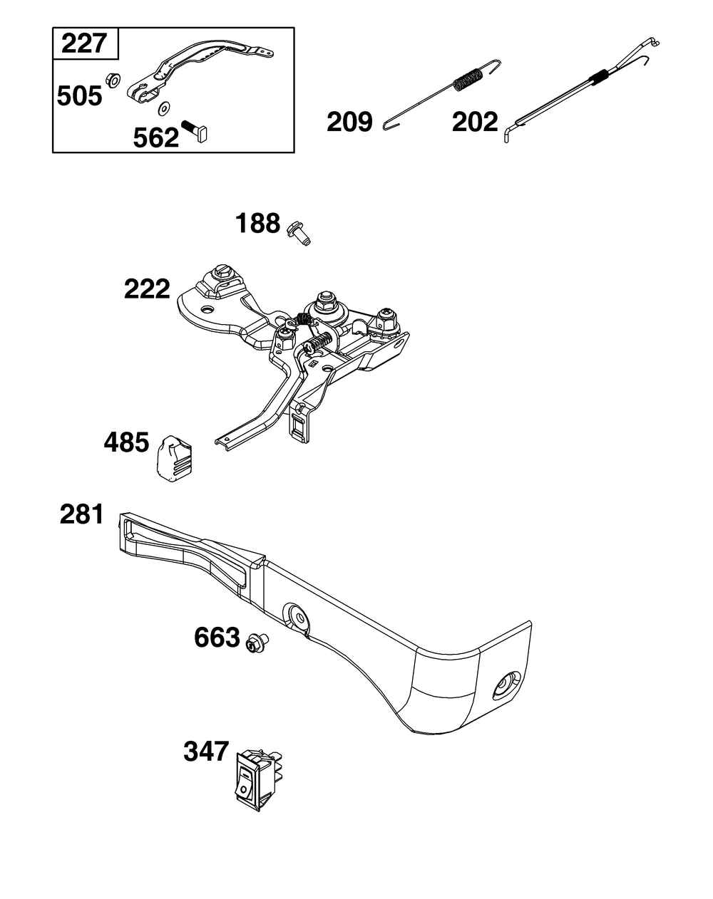 Controls Group Diagram and Parts List for 106232-0129-H5 100000 - 19Z999 Briggs and Stratton Engine